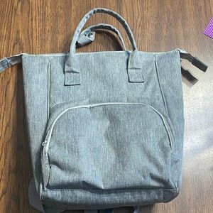 “5/$20” Enfamil gray insulated diaper bag with handles and backpack straps